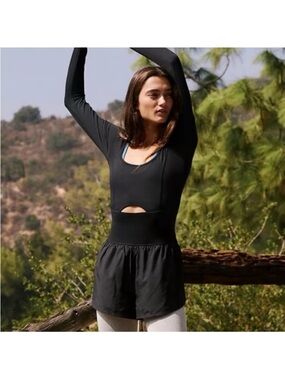 FP Movement by Free People Black Long-Sleeve Jumpsuit Romper